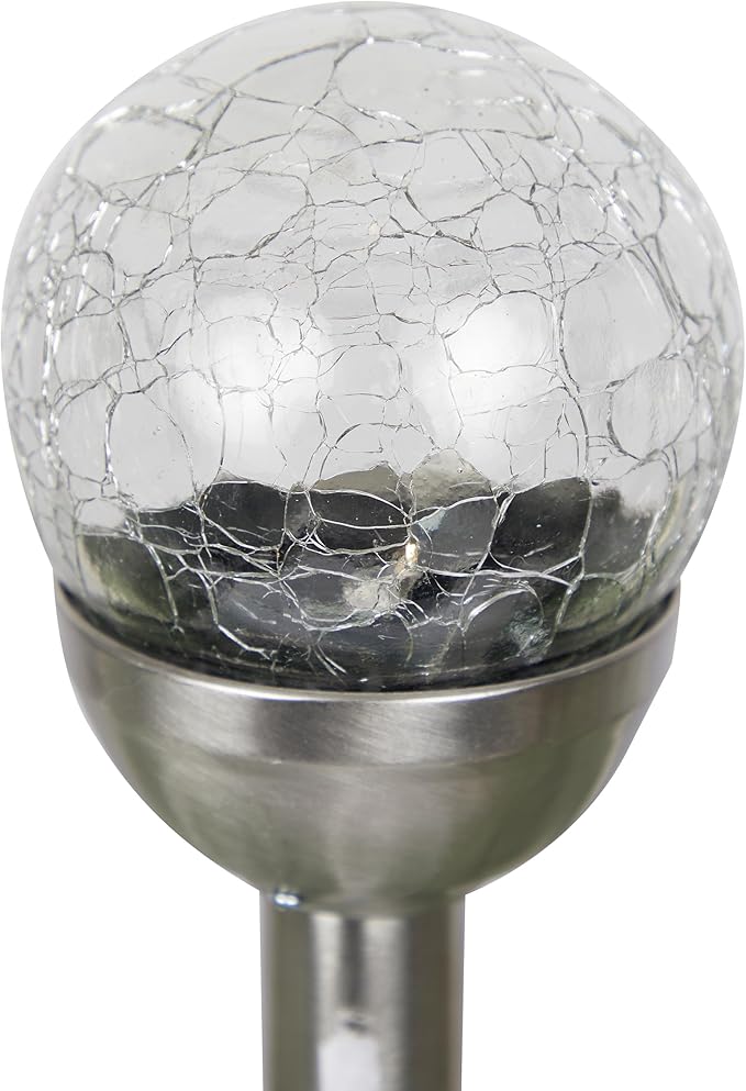 Alpine Corporation 15" H Outdoor Solar Glass Ball Pathway Lights with Color Changing LEDs, Silver - Set of 4