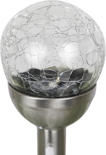 Alpine Corporation 15" H Outdoor Solar Glass Ball Pathway Lights with Color Changing LEDs, Silver - Set of 4