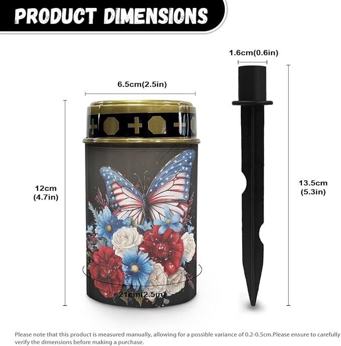 American Butterfly Cemetery Solar Stake Lights Bright Solar Powered Lights Garden Solar Light Decorative Memorial Lights for Yard, Lawn, Patio, Pathway, Backyard Gravesite Decor