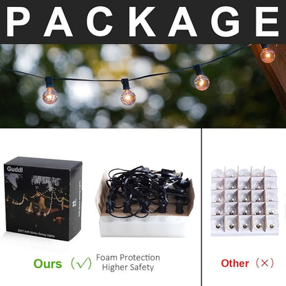 Globe String Lights with 27 Clear G40 Bulbs, Connectable Outdoor /Indoor Lights for Wedding Christmas Camping RV Garden Patio Gazebo Porch Pergola Bistro Backyard Balcony Deck, 25ft Black Wire
