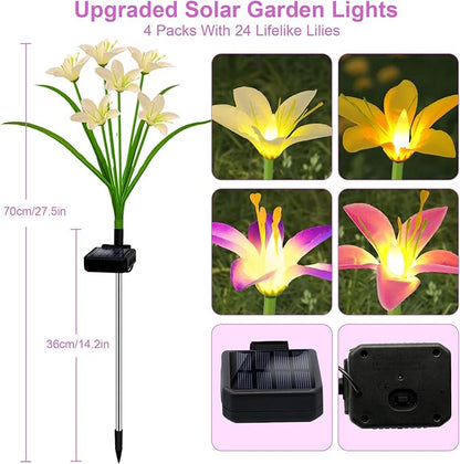 Solar Garden Lights New Upgraded Solar Wild Lily Flower Lights, Yard Patio Pathway Deco High Flexibility Copper Wire & Handmade Silk Artificial Flowers Never Wither, Gift for Family Friends