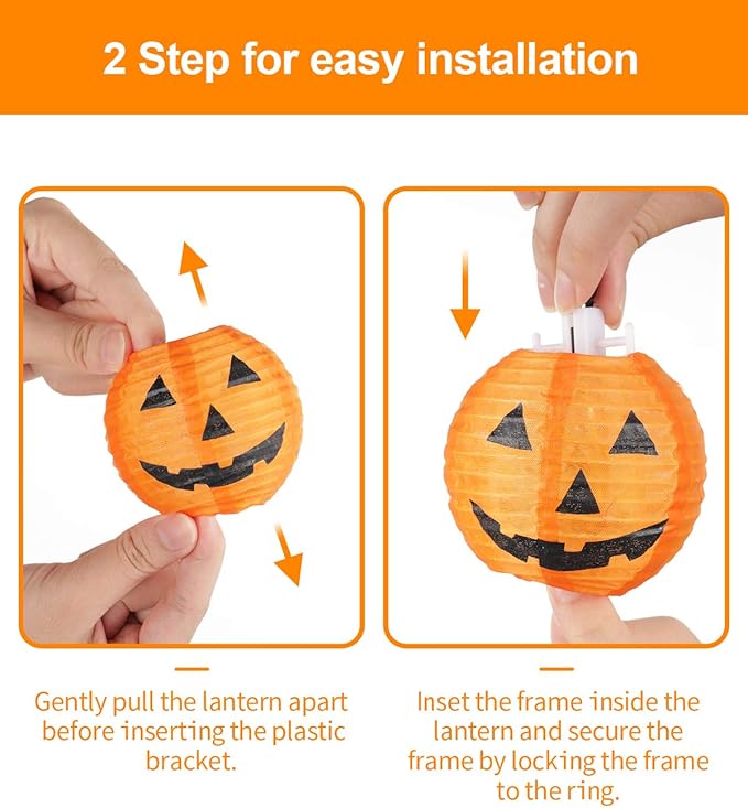 Halloween Lantern String Lights, Jack O Lanterns Pumpkin String Lights Plug in, 10 Orange Lights String 9.83FT Connectable Indoor/Outdoor Halloween Decorations