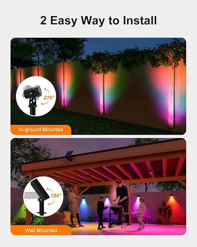 Multi Color Solar Powered Outdoor Spotlights for Christmas Decorations, Reindeer, Santa, Waterproof Landscape Spot Lights for Christmas Tree, Statues, with 15.7ft Cable Separate Panel (4-in-1)