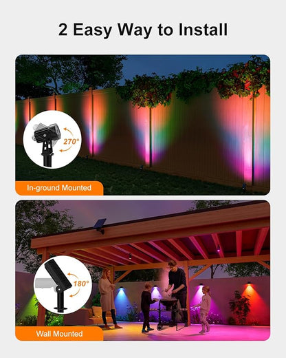 Multi Color Solar Powered Outdoor Spotlights for Christmas Decorations, Reindeer, Santa, Waterproof Landscape Spot Lights for Christmas Tree, Statues, with 15.7ft Cable Separate Panel (4-in-1)