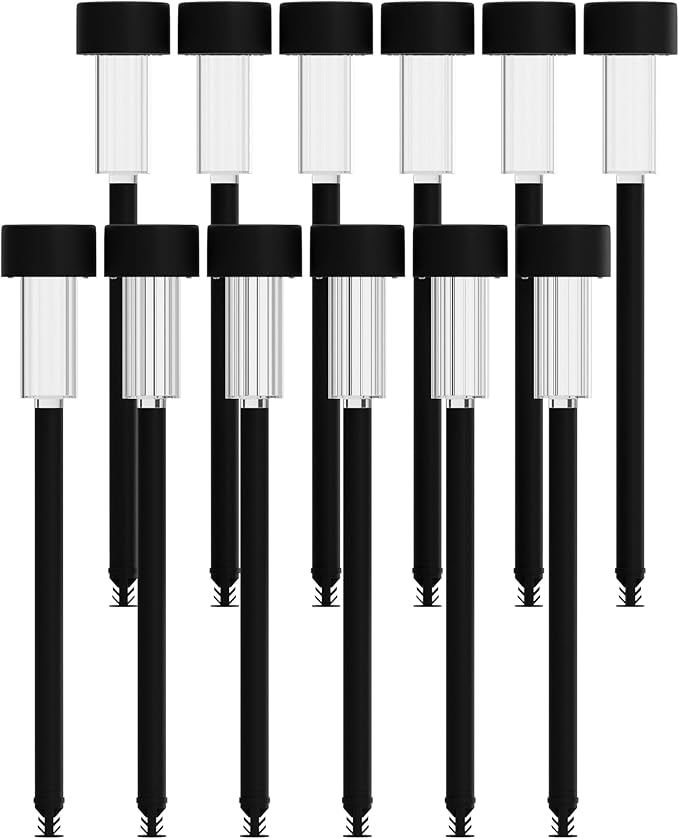 Merrick Lane Breece Set of 12 Black LED Solar Landscape Lights, Weather Resistant Outdoor Solar Powered Lights for Pathway, Garden, & Yard