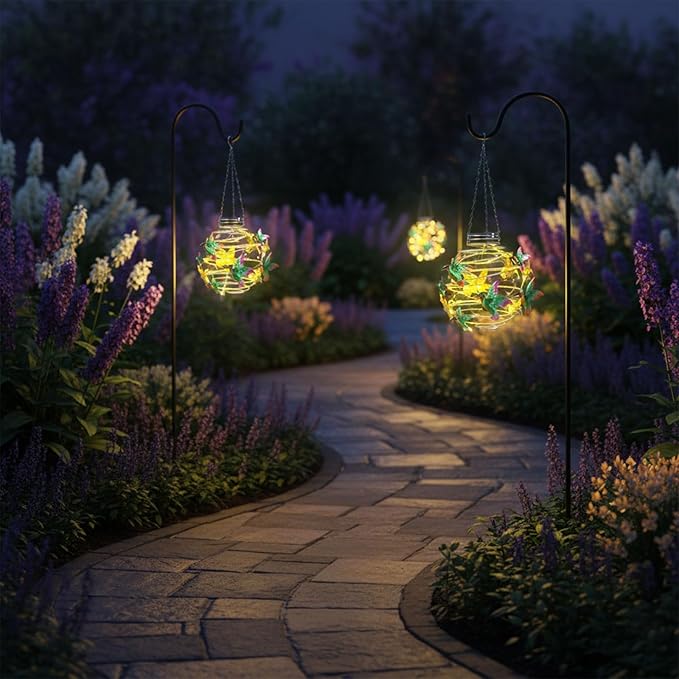 2 Pack Hummingbird Solar Lights Outdoor Hanging Lantern with Handle, Solar Powered Hummingbird Garden Decor for | Lumora