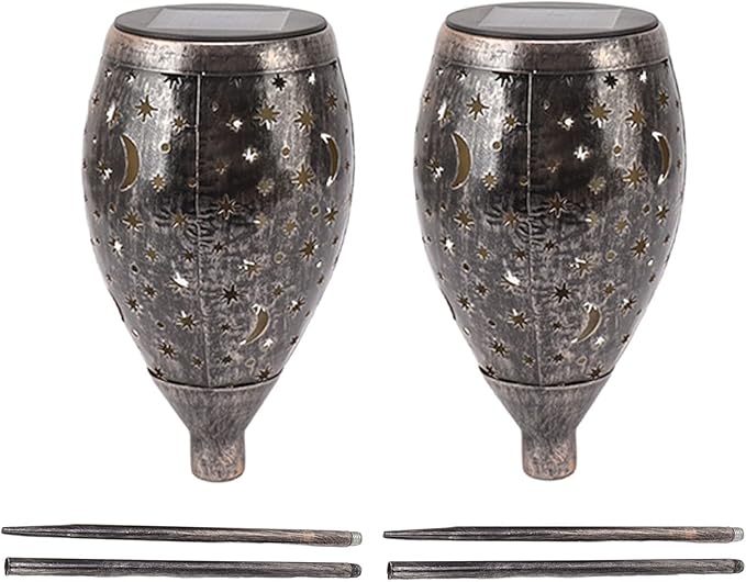 TOPINCN 2Pack Solar Decorative Landscape Star, IP44 Water Proof LED Warm Solar Powere Garden Stake Lights, Outdoor Pathway Metal Lamp for Walkway Backyard Patio Lawn