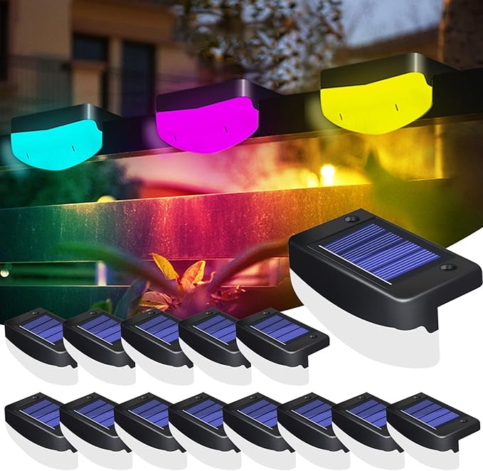 LED Solar Step Lights, 14 Pack Solar Deck Lights Outdoor IP65 Waterproof Pool Side Lighting Decor for Stairs Fence Yard Driveway Pathway Yard Backyard, RGB Color Changing