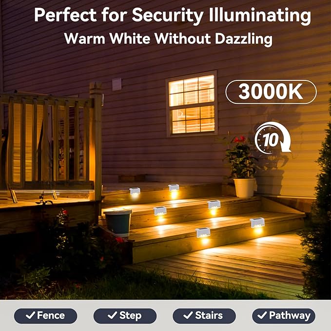 4 Pack Solar Deck Lights Outdoor Small Waterproof LED Step Lamp Outside Decoration Lighting for Stairs, Railing, Fence, Patio, Pool, Balcony, Retaining Wall, Patio, No Drill Instal(White Shell)