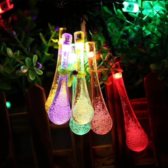 Solar String Lights 20ft 30 LED Water Drop Solar String Fairy Waterproof Lights for Halloween, Christmas, New Year, Valentine, Patio, Party, Wedding Decorations(Multicolor)