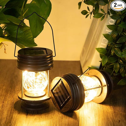 Hanging Solar Lights Outdoor - Solar Powered Waterproof Landscape Christmas Lanterns with Retro Design for Patio, Yard, Garden and Pathway Decoration (Warm Light) (2, 5.5" Fairy LED)