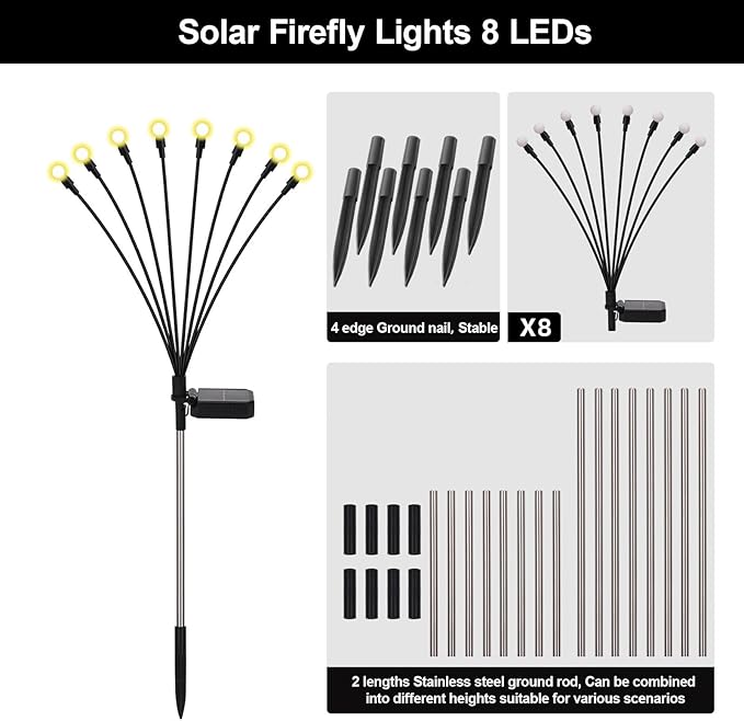 Firefly Lights Solar Outdoor, 8 Modes 800mAh Swaying Solar Firefly Garden Lights Stakes Outdoor Waterproof for | Lumora