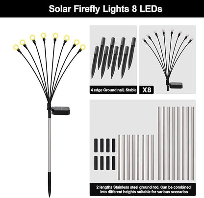 Firefly Lights Solar Outdoor, 8 Modes 800mAh Swaying Solar Firefly Garden Lights Stakes Outdoor Waterproof for Outside Yard Patio Plant Christmas Holiday Garden Decor Warm White(8 Pack)