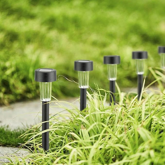 10pcs Waterproof Solar Powered LED Garden Path Lights White Plastic Landscape Lawn Stake Lamps for Outdoor Yard | Lumora