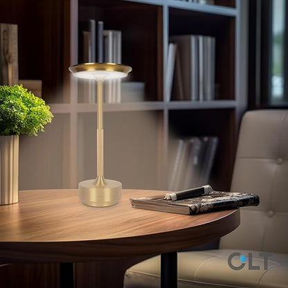 Cordless Table Lamps Rechargeable, Portable Battery Operated Lamp, 3 Color Stepless Dimming LED Table Light with Memory Function, for Outdoor/Dinner/Patio/Restaurant (Gold)