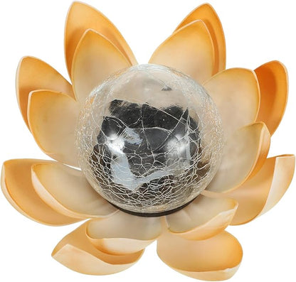 Zerodeko Solar Garden LED Light Waterproof Outdoor Solar Lotus Crackle Glass Pathway Yard Landscape Lamp Yellow for Lawn Patio Decor
