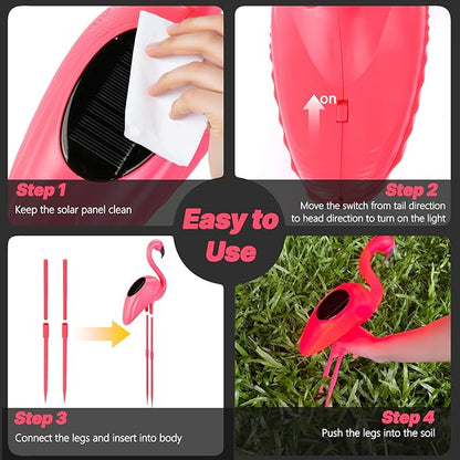 Flamingo Solar Lights Outdoor Decor, 2 Pack Waterproof Solar Powered Garden Pink Flamingos for Yard Decorations, Flamingo Gifts for Women Mom Grandma Outside Walkway Pathway Patio Lawn Ornaments