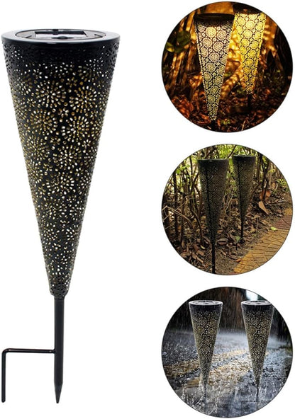 Luxshiny Solar Lawn Light Cone Shaped Hollow LED Yard Lamp Waterproof Outdoor Garden Path Lighting for Home Landscape Decoration