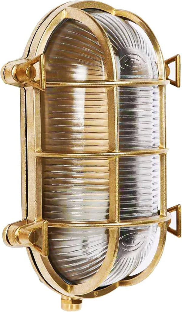 Sunluck Brass Bulkhead Light,Grid Oval Nautical Wall Light,Lampshade,Ceiling Mount Lighting,Sauna Light Waterproof | Lumora