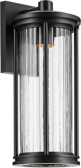 Kichler Barras 20.25" 1-Light Outdoor DarkSky Approved Wall Sconce with Clear Ribbed Glass in Black, Vertical | Lumora