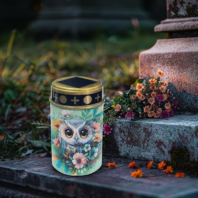 Owl Flower Cemetery Solar Lights Solar Powered Garden Stake Lights Decorative Lights for Cemetery Grave Yard Patio Outdoor Decoration Memorial Gifts