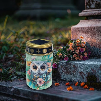 Owl Flower Cemetery Solar Lights Solar Powered Garden Stake Lights Decorative Lights for Cemetery Grave Yard Patio Outdoor Decoration Memorial Gifts