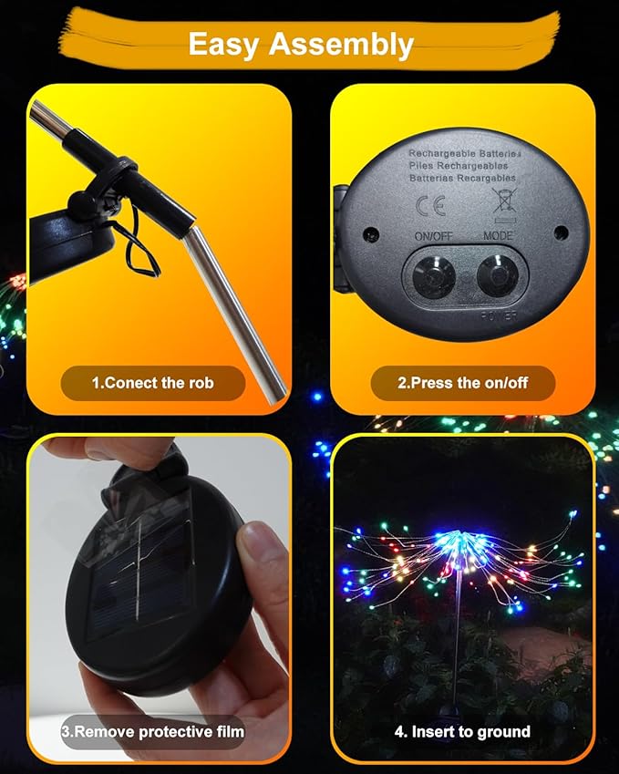 Solar Firework Lights Outdoor Waterproof 2Pcs 150 LED with 8 Modes DIY Stake Landscape Light for Outside Garden Yard Pathway Party Decor Christmas Decoration Solar Starburst Lights Multicolor