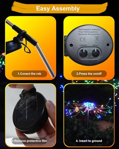 Solar Firework Lights Outdoor Waterproof 2Pcs 150 LED with 8 Modes DIY Stake Landscape Light for Outside Garden Yard Pathway Party Decor Christmas Decoration Solar Starburst Lights Multicolor