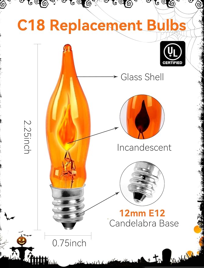 25-Pack Amber Flame Light Bulbs, Vintage C18 Frosted Glass Bulb with E12 Base, Ideal - Incandescent Outdoor Bulb | Lumora