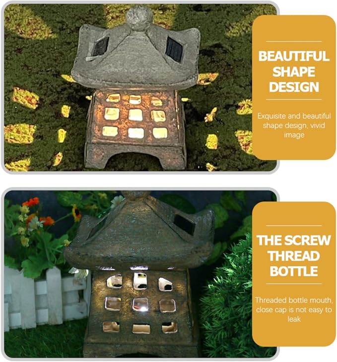 Homoyoyo Solar Walkway Light Japanese Garden Decor Solar Pathway Lights Outdoor Resin Faux Stone Lamp for Patio Backyard Holiday Garden Lighting