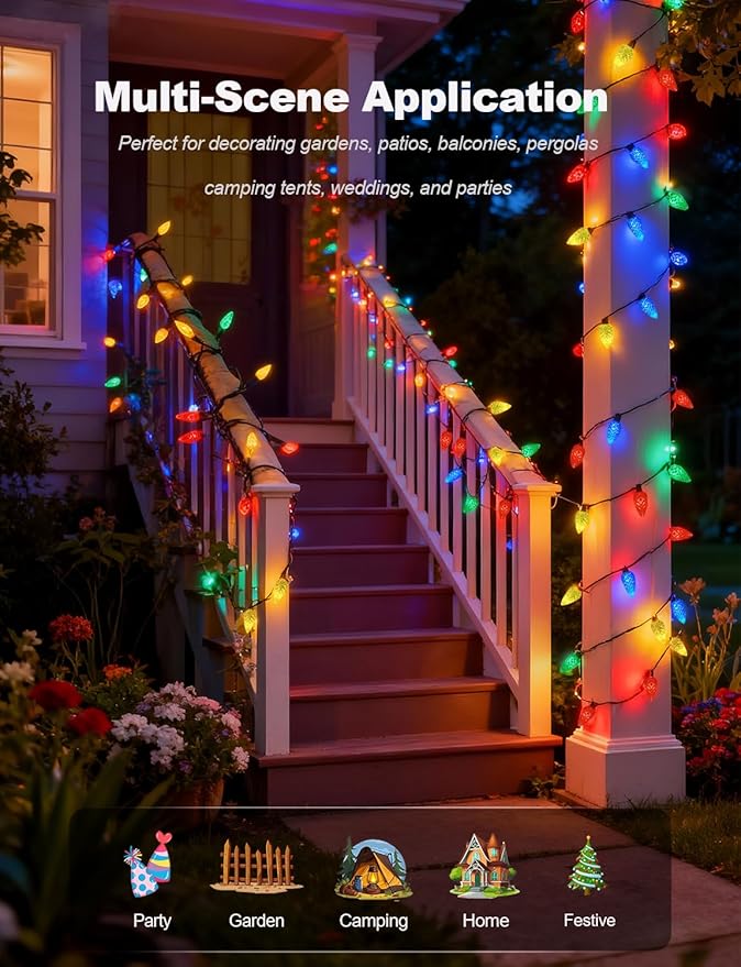 2 Pack Solar Christmas Lights Outdoor C6 Strawberry String Lights, LED Christmas Fairy Lights 50 LEDs Solar Operated Rechargeable Garden Lights for Christmas Tree, Arbor Decor