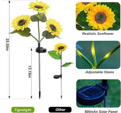 Solar Powered Sunflowers for Outside, Auto ON/Off Solar Garden Lights Outdoor Waterproof, 3 Packs Walkway Solar Lights with 9 Sunflowers for Garden, Yard and Lawn Ornaments
