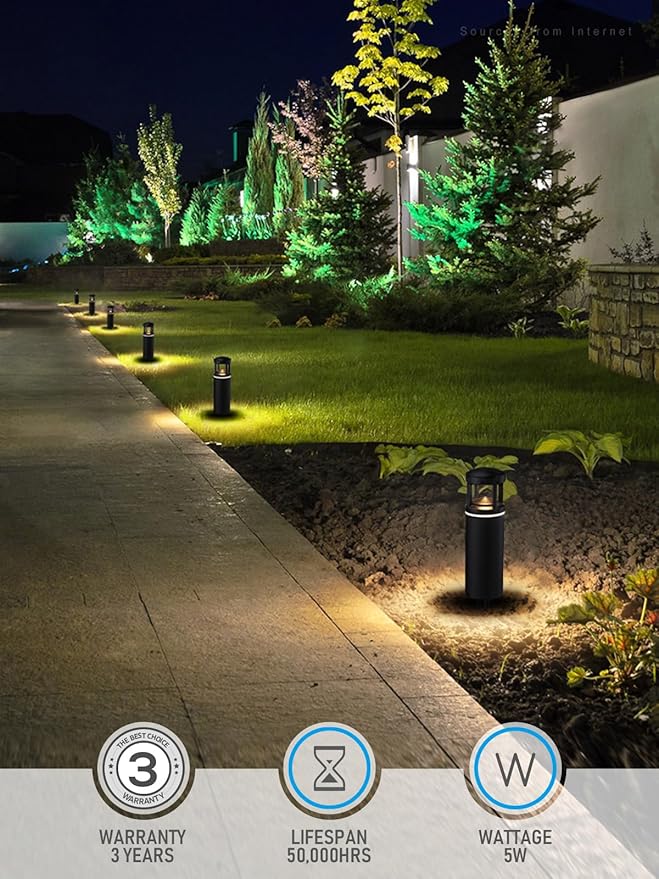 LEONLITE Low Voltage Pathway Lights, 5W 12V AC/DC Path Lighting, Unique Light Pattern, Aluminum Housing, IP65 Waterproof for Outdoor Path Sidewalk Walkway, 3000K Warm White, Pack of 4