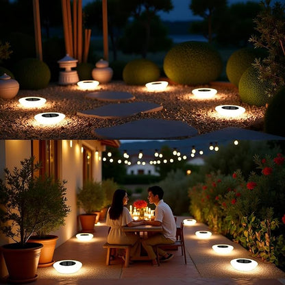 ASLIDECOR Solar Ground Lights Outdoor，Solar Garden Light Landscape Lighting 8 Pack 14 LED Waterproof LED Path Lights for Yard Garden Lawn Pathway Patio Driveway Deck(Warm White)