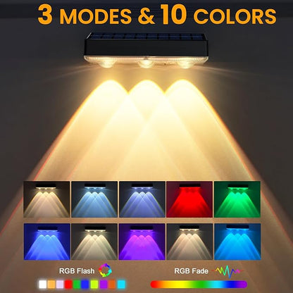 Solar Fence Lights Outdoor，Solar Wall Lights Outdoor Warm/Cool White + RGB Color Changing for Wall,Patio,Backyard,Railing Deck,Porchaily&Holiday Decorations(8Pack)