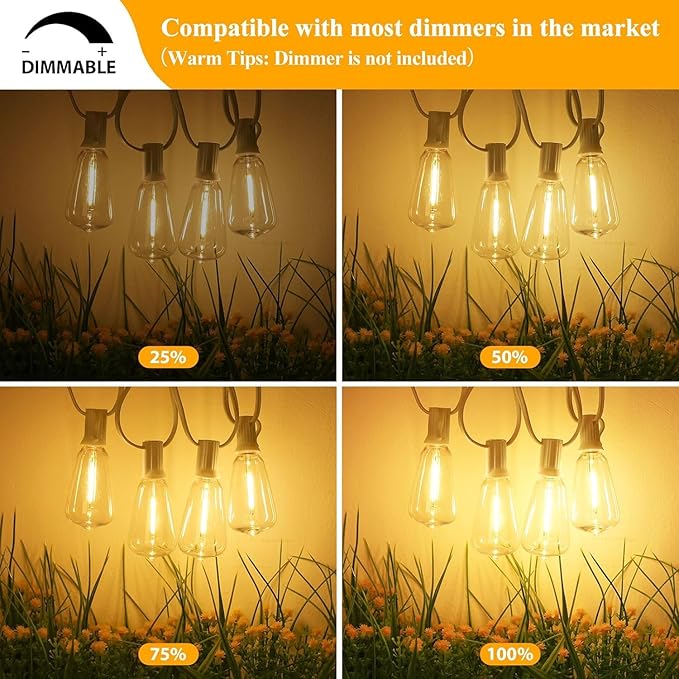 Brightever Outdoor String Light 25 FT, ST38 Patio Lights with 13 Edison Bulbs, Waterproof Connectable Hanging | Lumora