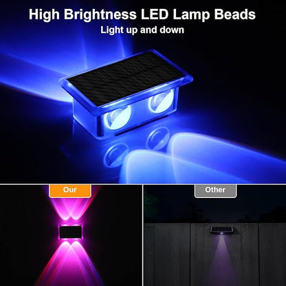 Solar Fence Lights Outdoor, New Up Down Lighting Fence Lights Solar Powered with 8 Modes Warm White/RGB, IP65 Waterproof Solar Wall Light for Backyard Wall Pathway Deck Patio Decor - 12 Pack