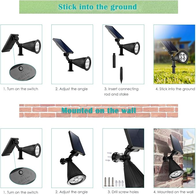 URPOWER Solar Spot Lights - 2-in-1 Waterproof Landscape Spotlights, Dusk-to-Dawn Solar Powered Outdoor Lights for | Lumora