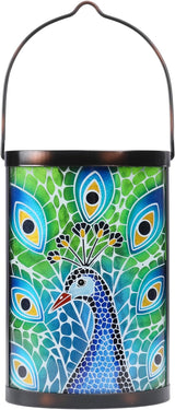 Hanging Solar Lantern Outdoor Waterproof Peacock Solar Lights Glass Tabletop Decorative Lamp for Outdoor Patio | Lumora