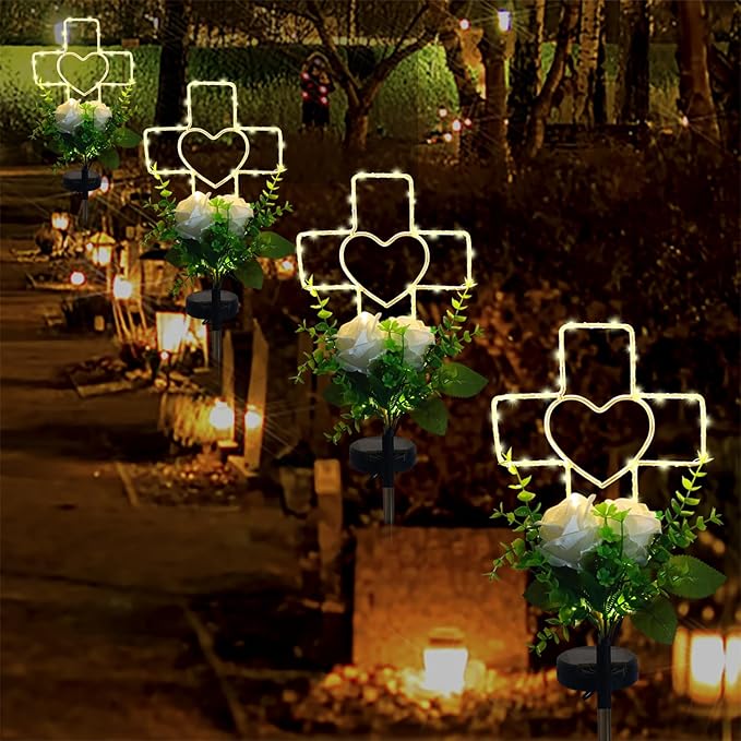Lmtocs Solar Cross Grave Decorations for Cemetery Loved One, Memorial Sympathy Gifts for Loss of Loved One, Cemetery Decorations for Memorial Day, Mother Day, Father Day, Christmas Grave Decorations