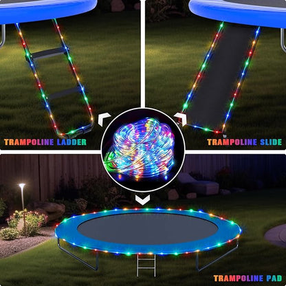 JMEXSUSS 2 * 200 LED Solar Rope Lights, 66ft IP 65 Waterproof Camping Light Outdoor, 8 Modes Trampoline Accessories Solar Trampoline Lights for Camp Ladder Slide Tent (Multicolor)