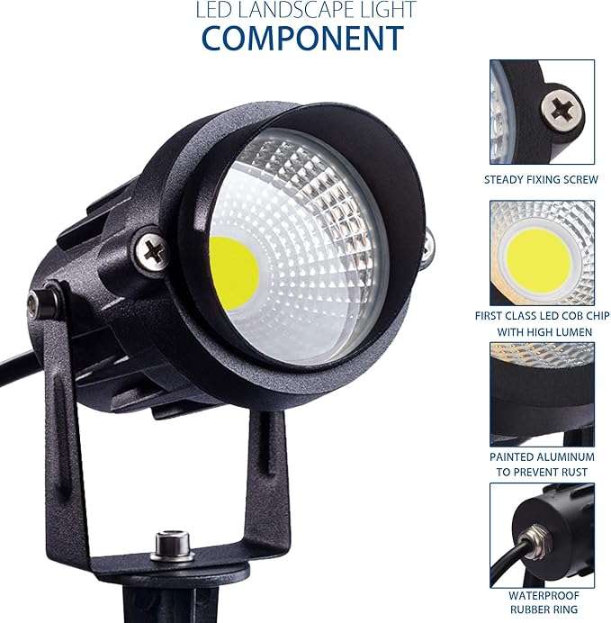 SUNVIE Outdoor Landscape LED Lighting 12W Waterproof Graden Lights COB Led Spotlights with Spiked Stand for Lawn | Lumora