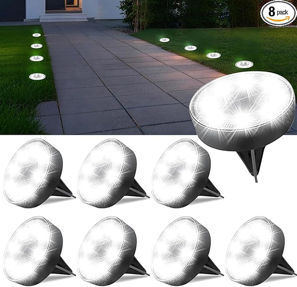 Ground Lights 8 Pack, IP68 Waterproof Solar Disc Lights for Outdoor, Flat Garden Light, In-Ground Light, Landscape | Lumora