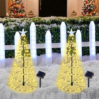 Dynaming 2 Pack 26" Solar Spiral Trees with Warm White Lights, Light Up Xmas Metal Pathway Markers, Gift for Mom, Auto On/Off & Waterproof Lights for Outdoor Winter Patio Yard Walkway Driveway