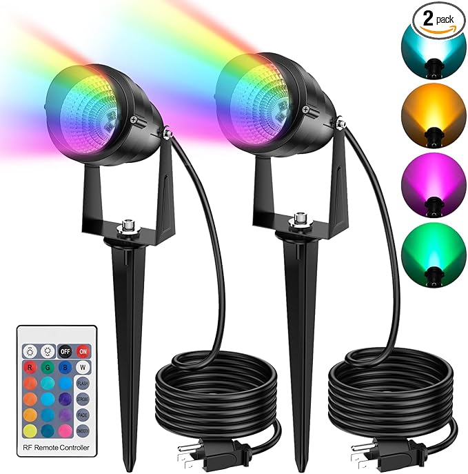 WEYANG RGBW LED Color Changing Landscape Lights,15W Outdoor Waterproof Spotlights with Remote and Plug,120V Yard Lights Outdoor for Lawn Pathway Garden Patio Decorative