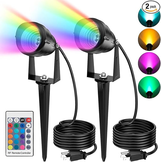 WEYANG RGBW LED Color Changing Landscape Lights,15W Outdoor Waterproof Spotlights with Remote and Plug,120V Yard Lights Outdoor for Lawn Pathway Garden Patio Decorative