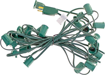 EST. LEE DISPLAY L D 1902 Outdoor Patio String Light Cords with Male & Female Plugs Green & White Wire 12in Spacing Sockets, 25FT Length (Green, C9 - E17)