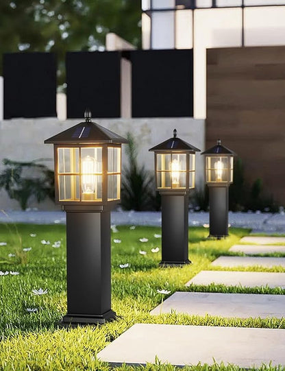 Solar Square Landscape Lights 23.6" Outdoor Solar Pathway Light Glass Bollard Lantern Auto On/Off Solar Garden Floor Lamp 3-Color Waterproof Solar Path Light For Lawn Courtyard Walkway Driveway