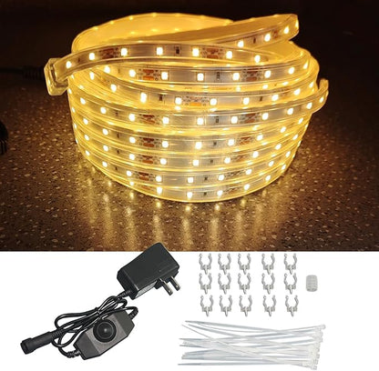 32.8FT Waterproof LED Rope Lights Warm White, Dimmable LED Strip, 12V Flat Outdoor String Light, Flexible Rope Lighting for Indoor Bedroom Deck Patio Christmas Camping