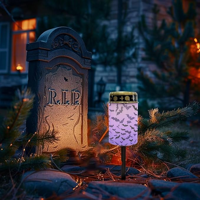 ZOUTAIRONG Solar Light for Cemetery Grave 2 Pack Solar Garden Lights Landscape Lighting & Accessories Solar Pathway Lights Outdoor Cemetery Solar Lights for Grave Solar Lights Helloween Bat
